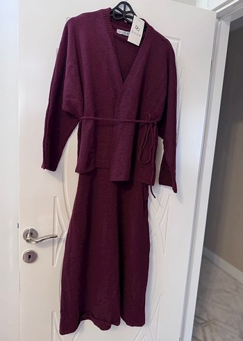 Bordo Kadın Uzun Triko Elbise - Görsel 8