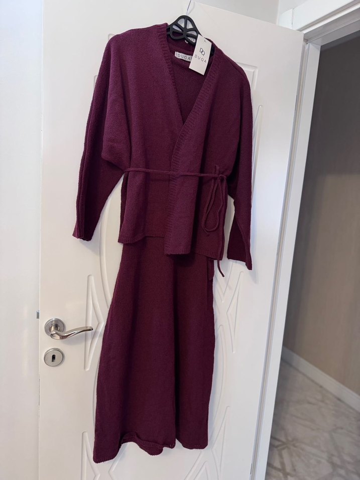 Bordo Kadın Uzun Triko Elbise - Görsel 3