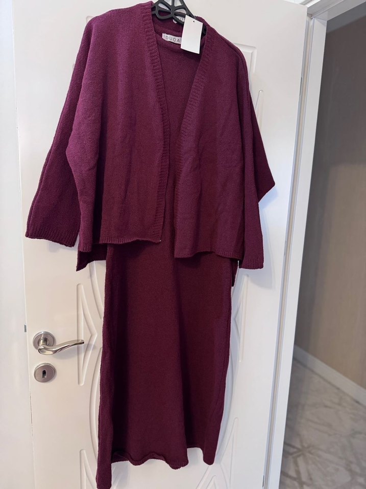 Bordo Kadın Uzun Triko Elbise - Görsel 2