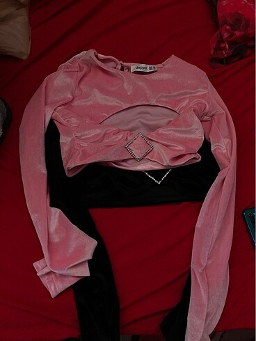 Bershka Pembe kadife crop