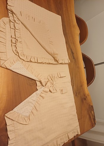 Bej Fırfırlı puset örtüsü battaniye set - Görsel 2