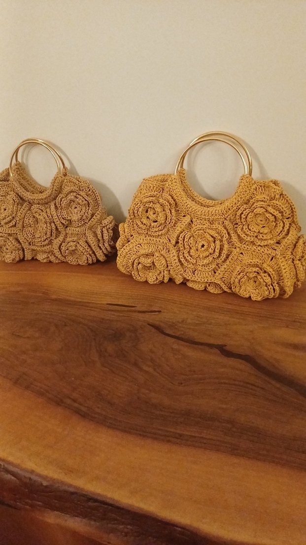 Vintage Bej Örgü Çiçekli Kadın Çanta - Görsel 2