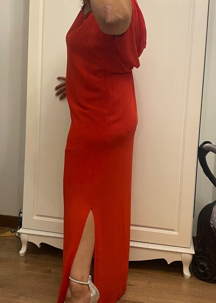 Nar çiçeği   şifon  abiye - Görsel 3