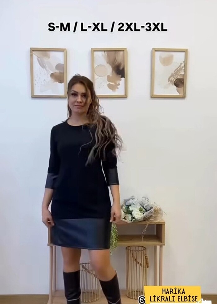 Likrali  kısa günlük   ofis elbise - Görsel 3