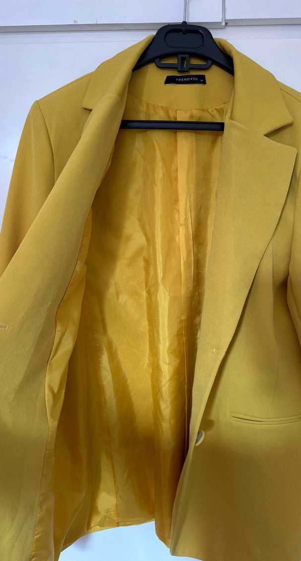 Sarı Kadın Süet Blazer Ceket - Görsel 4