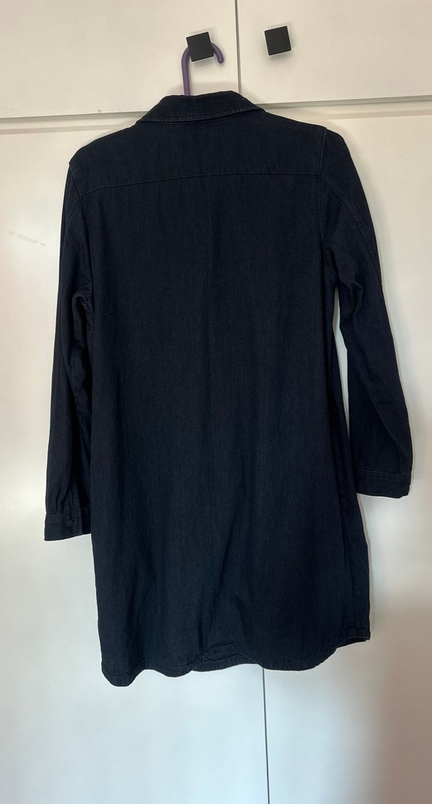 Lacivert Düğmeli Uzun Kollu Kot Elbise - Görsel 4