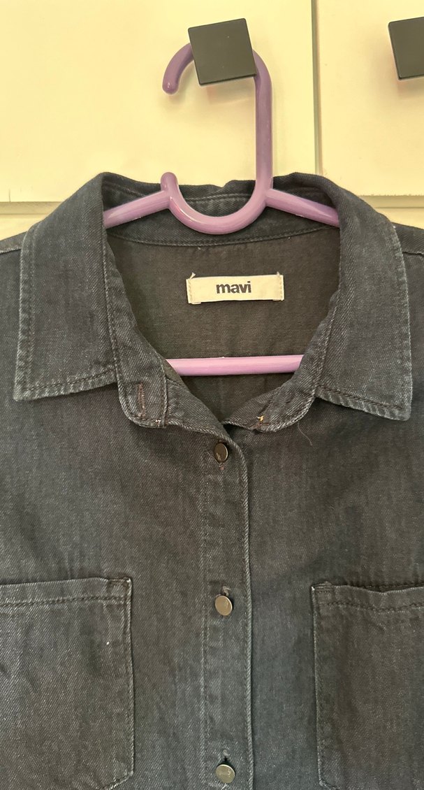 Lacivert Düğmeli Uzun Kollu Kot Elbise - Görsel 2