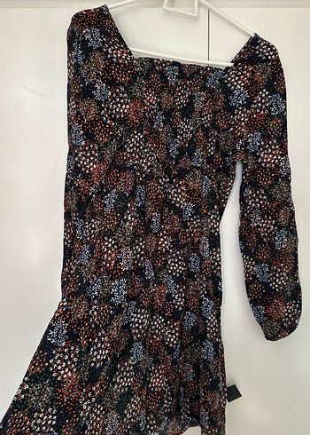 V Yaka Uzun Kollu Bohem Mini Elbise - Görsel 3