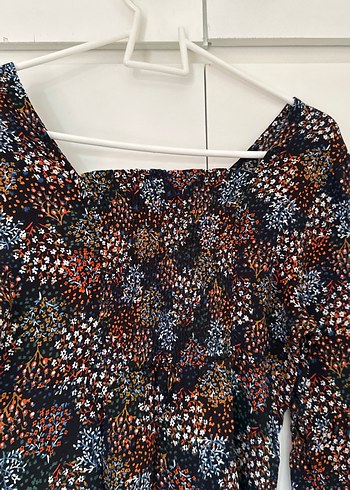 V Yaka Uzun Kollu Bohem Mini Elbise - Görsel 4