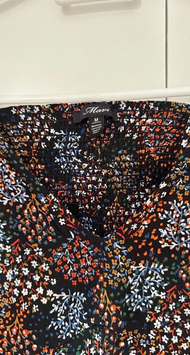 V Yaka Uzun Kollu Bohem Mini Elbise - Görsel 2