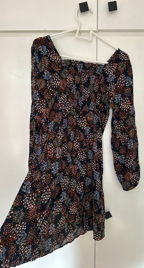 V Yaka Uzun Kollu Bohem Mini Elbise - Görsel 3