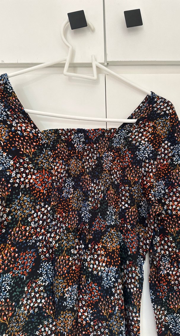 V Yaka Uzun Kollu Bohem Mini Elbise - Görsel 4