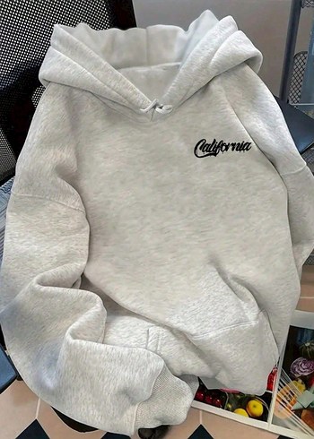 Diğer California Yazili Gri Kapusonlu Sweatshirt