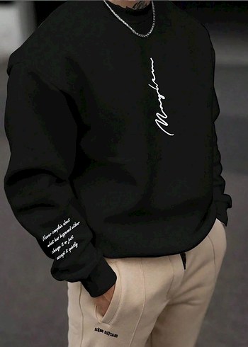 Diğer Siyah Minimalist Yazili Sweatshirt