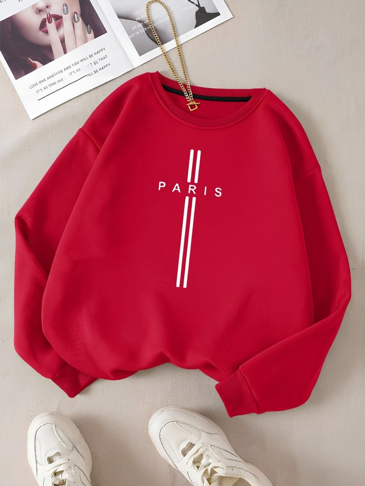 Paris Yazılı Saks Mavisi Bisiklet Yaka Sweatshirt — görsel 2/5