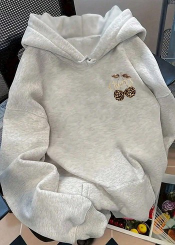 Diğer Ekru Kapusonlu Cerceve Detayli Rahat Sweatshirt