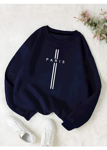 Diğer Lacivert Oversize Paris Sweatshirt