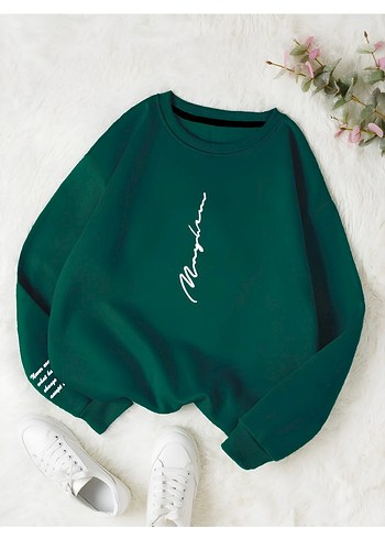 Diğer Sik Ve Rahat Koyu Yesil Bisiklet Yaka Sweatshirt