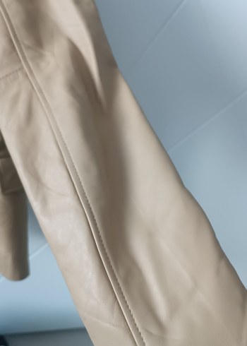 Bej Kadın Deri Ceket Düğmeli ve Normal Boy - Görsel 5