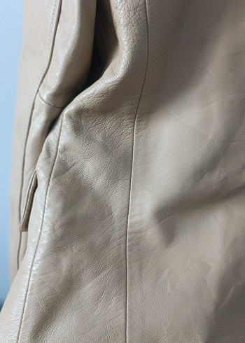 Bej Kadın Deri Ceket Düğmeli ve Normal Boy - Görsel 6