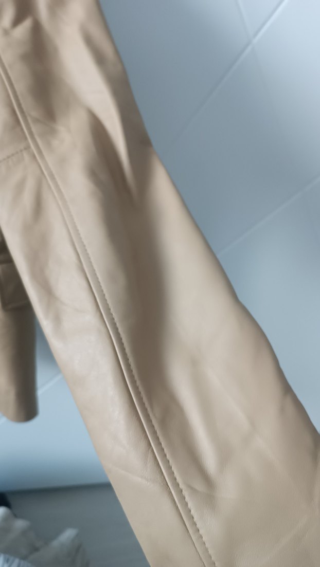 Bej Kadın Deri Ceket Düğmeli ve Normal Boy - Görsel 5