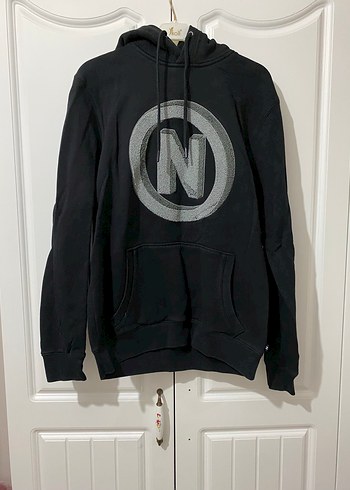 Siyah Baskılı Erkek Sweatshirt Kapüşonlu