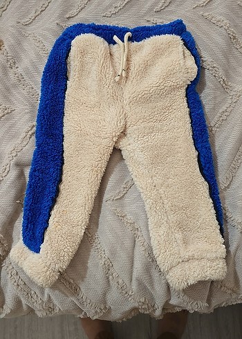 Erkek Çocuk Mavi Gri Peluş Pantolon