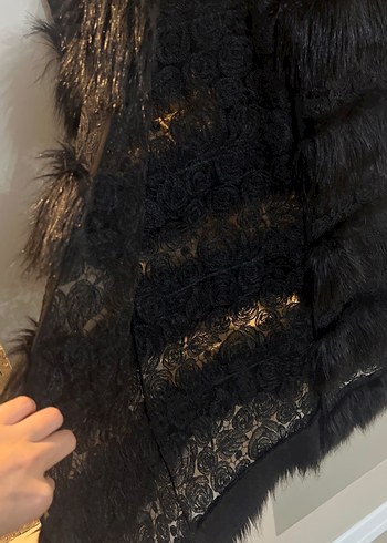 Siyah Kürklü Uzun Kadın Yelek - Görsel 5