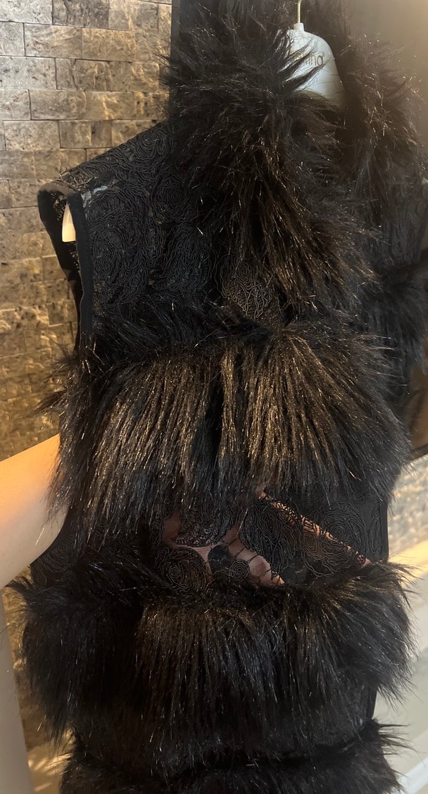 Siyah Kürklü Uzun Kadın Yelek - Görsel 2