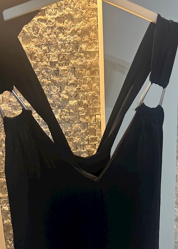 Drapeli Siyah Uzun V Yakalı Abiye Elbise - Görsel 2