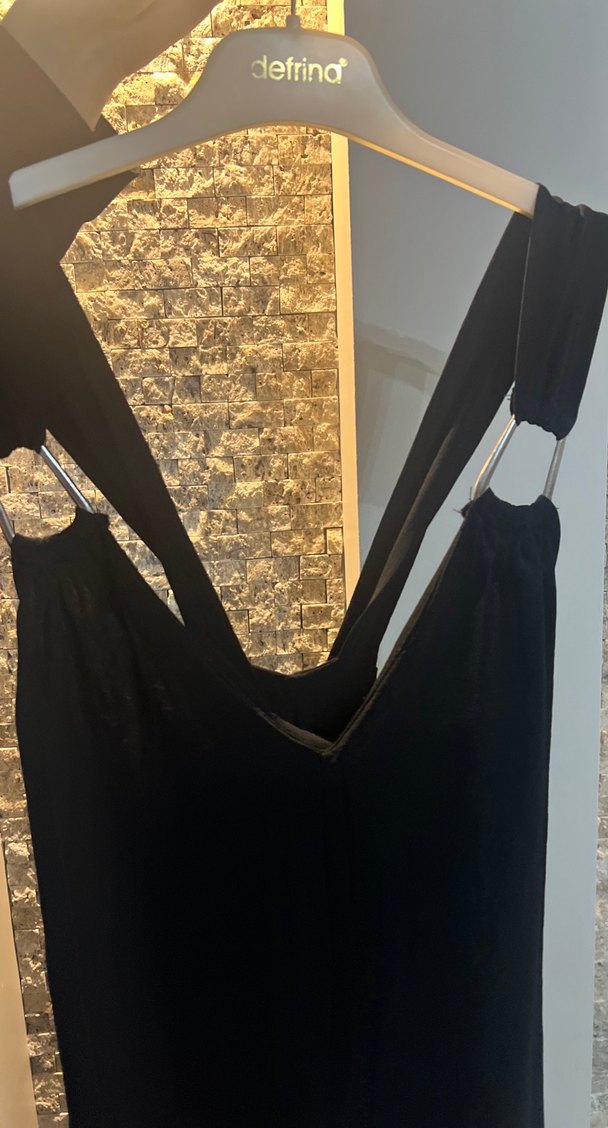 Drapeli Siyah Uzun V Yakalı Abiye Elbise - Görsel 2