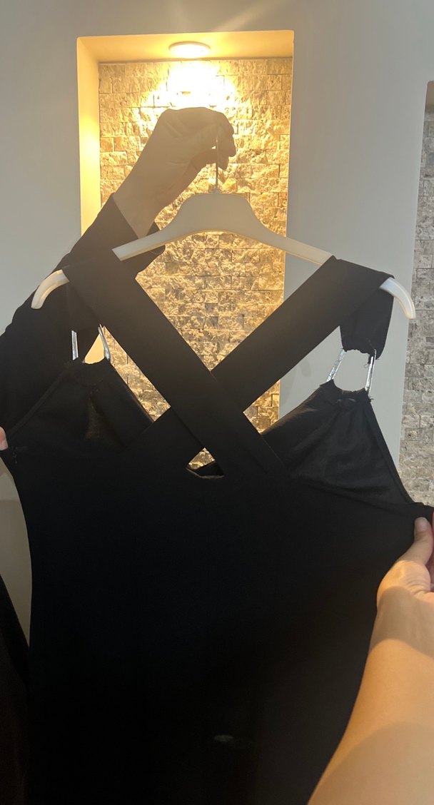 Drapeli Siyah Uzun V Yakalı Abiye Elbise - Görsel 3