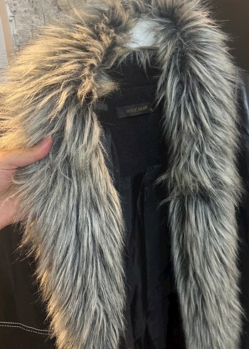 Mascara marka Kürk Yakalı Siyah Deri Kaban - Görsel 3