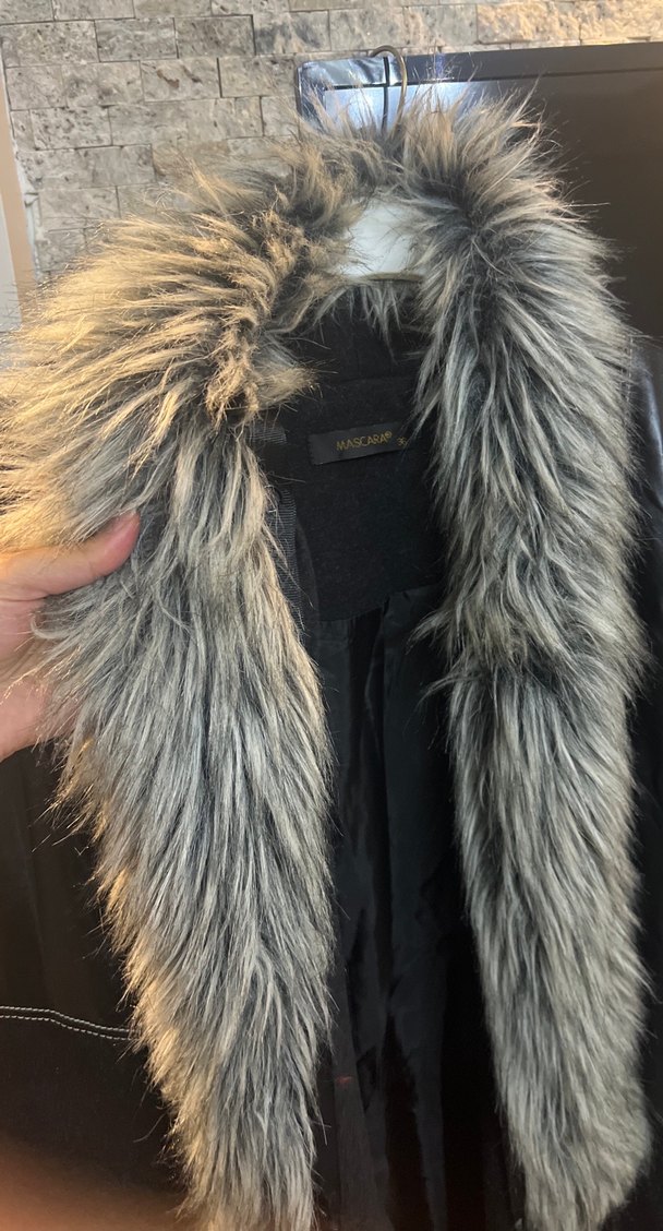 Mascara marka Kürk Yakalı Siyah Deri Kaban - Görsel 3