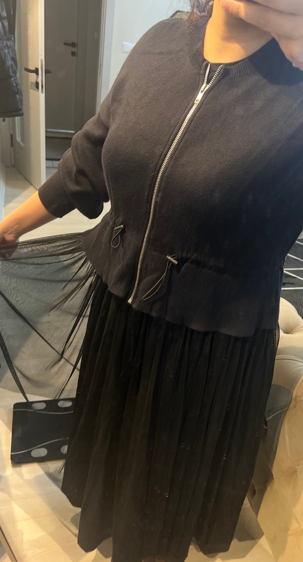 Siyah Pilili Uzun Kadın triko - Görsel 2