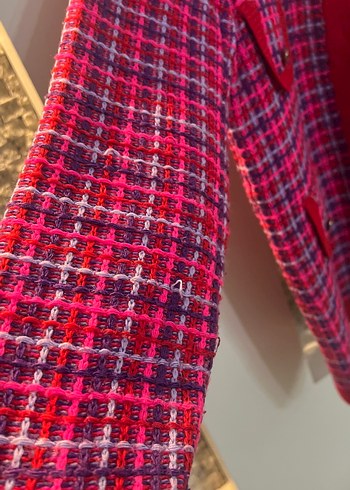 Düğmeli Bordo Kareli Kadın Hırka - Görsel 2