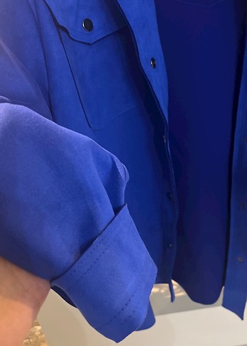 Zara marka Düğmeli Lacivert Süet Kadın Ceket - Görsel 4