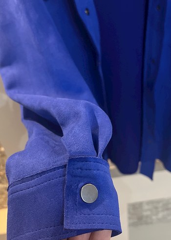 Zara marka Düğmeli Lacivert Süet Kadın Ceket - Görsel 5