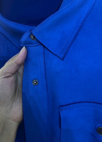 Zara marka Düğmeli Lacivert Süet Kadın Ceket - Görsel 6