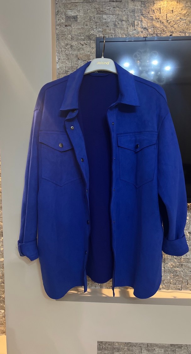 Zara marka Düğmeli Lacivert Süet Kadın Ceket - Görsel 2