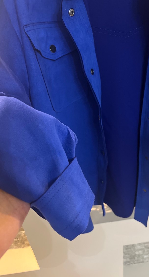 Zara marka Düğmeli Lacivert Süet Kadın Ceket - Görsel 4