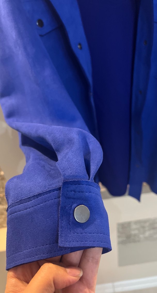 Zara marka Düğmeli Lacivert Süet Kadın Ceket - Görsel 5