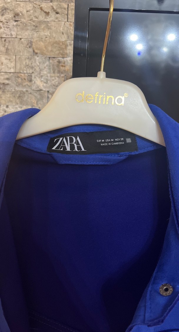 Zara marka Düğmeli Lacivert Süet Kadın Ceket - Görsel 3