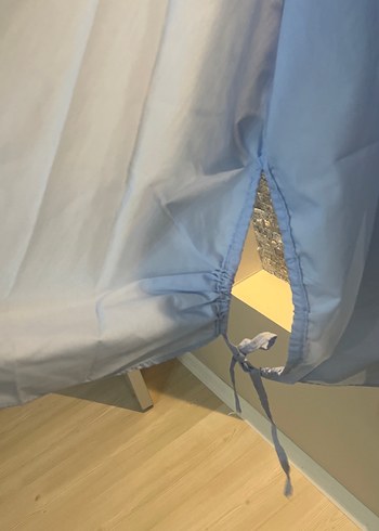 Mavi Keten Uzun Kollu Salaş Kadın Gömlek - Görsel 3