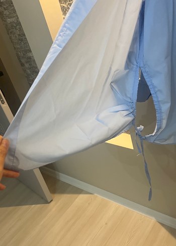 Mavi Keten Uzun Kollu Salaş Kadın Gömlek - Görsel 4