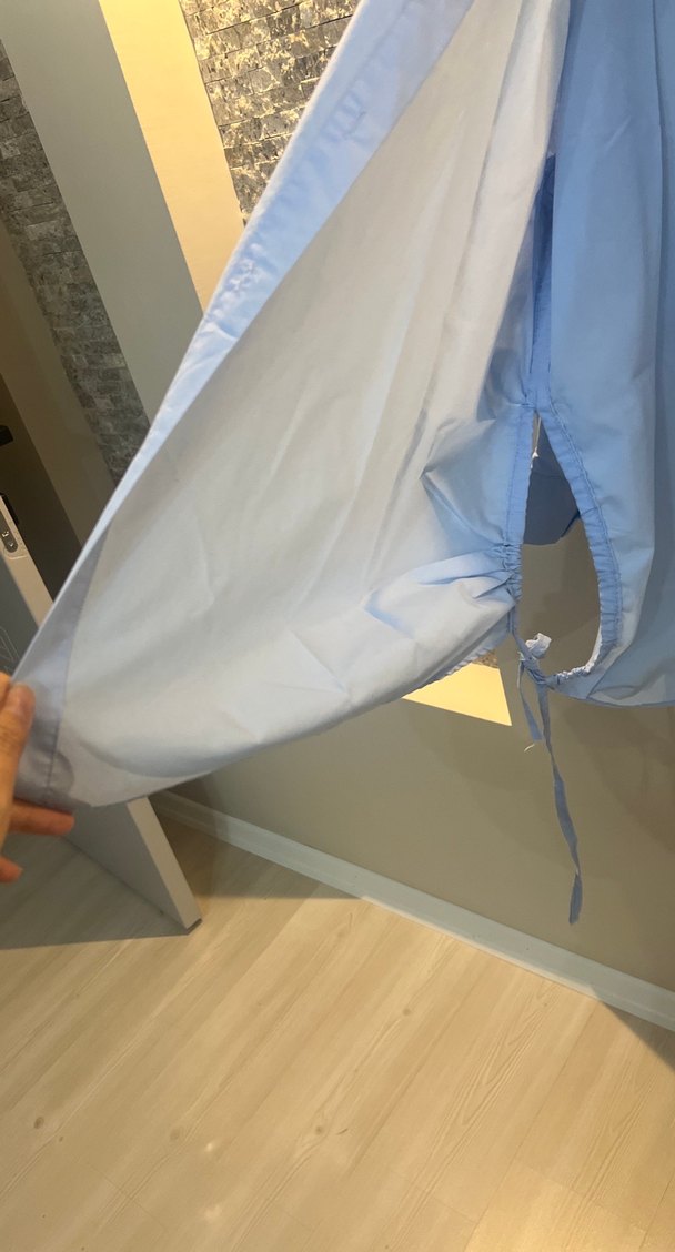 Mavi Keten Uzun Kollu Salaş Kadın Gömlek - Görsel 4