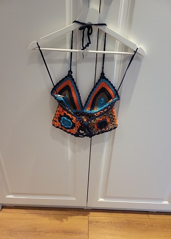 Renkli Örgü Straplez Bohem Mini Bustiyer - Görsel 7