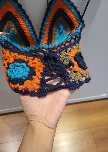 Renkli Örgü Straplez Bohem Mini Bustiyer - Görsel 4