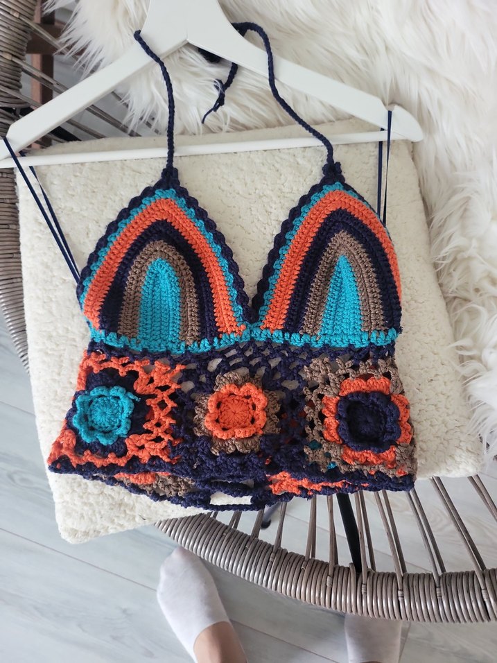 Renkli Örgü Straplez Bohem Mini Bustiyer - Görsel 3