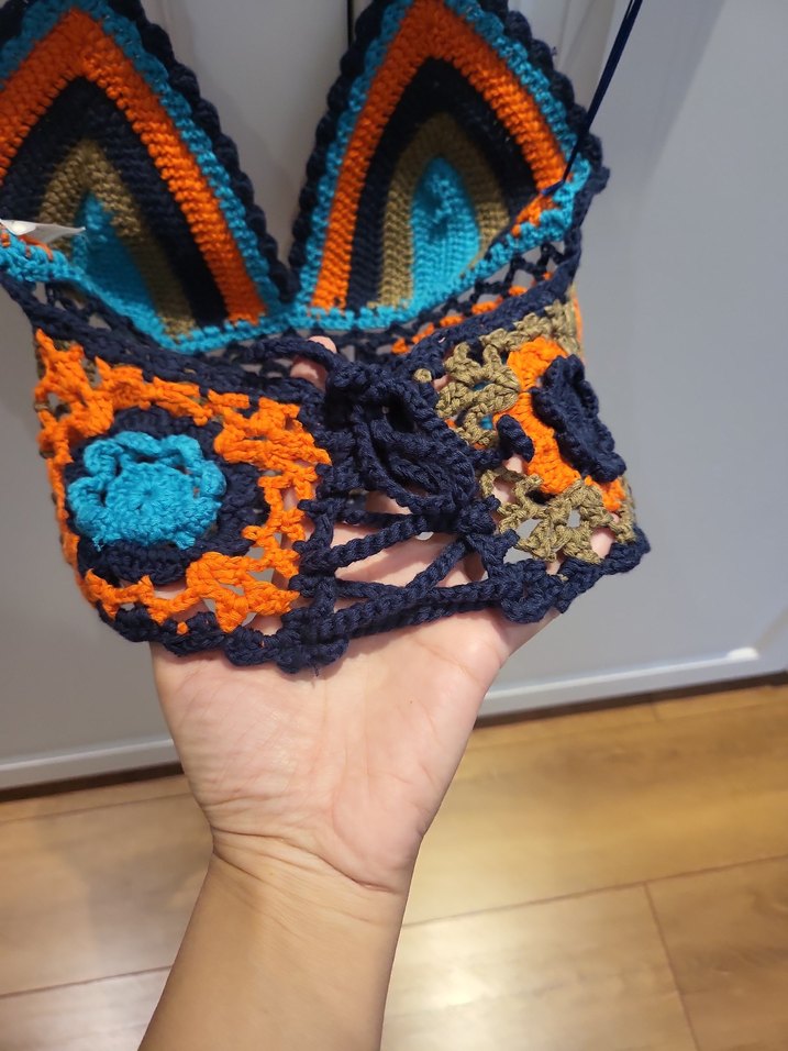 Renkli Örgü Straplez Bohem Mini Bustiyer - Görsel 4